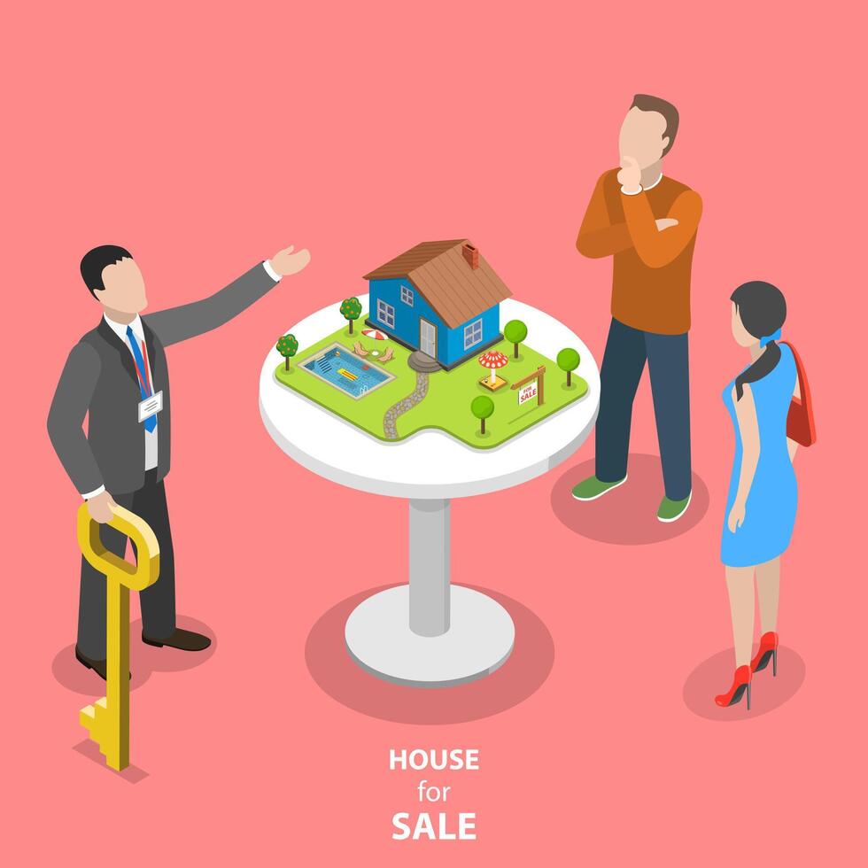 House for sale isometric flat vector concept.