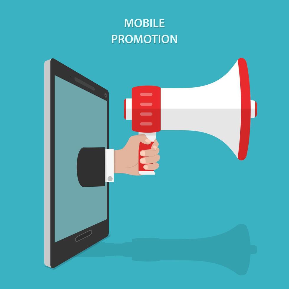 Mobile Promotion Flat Isometric Vector Concept.