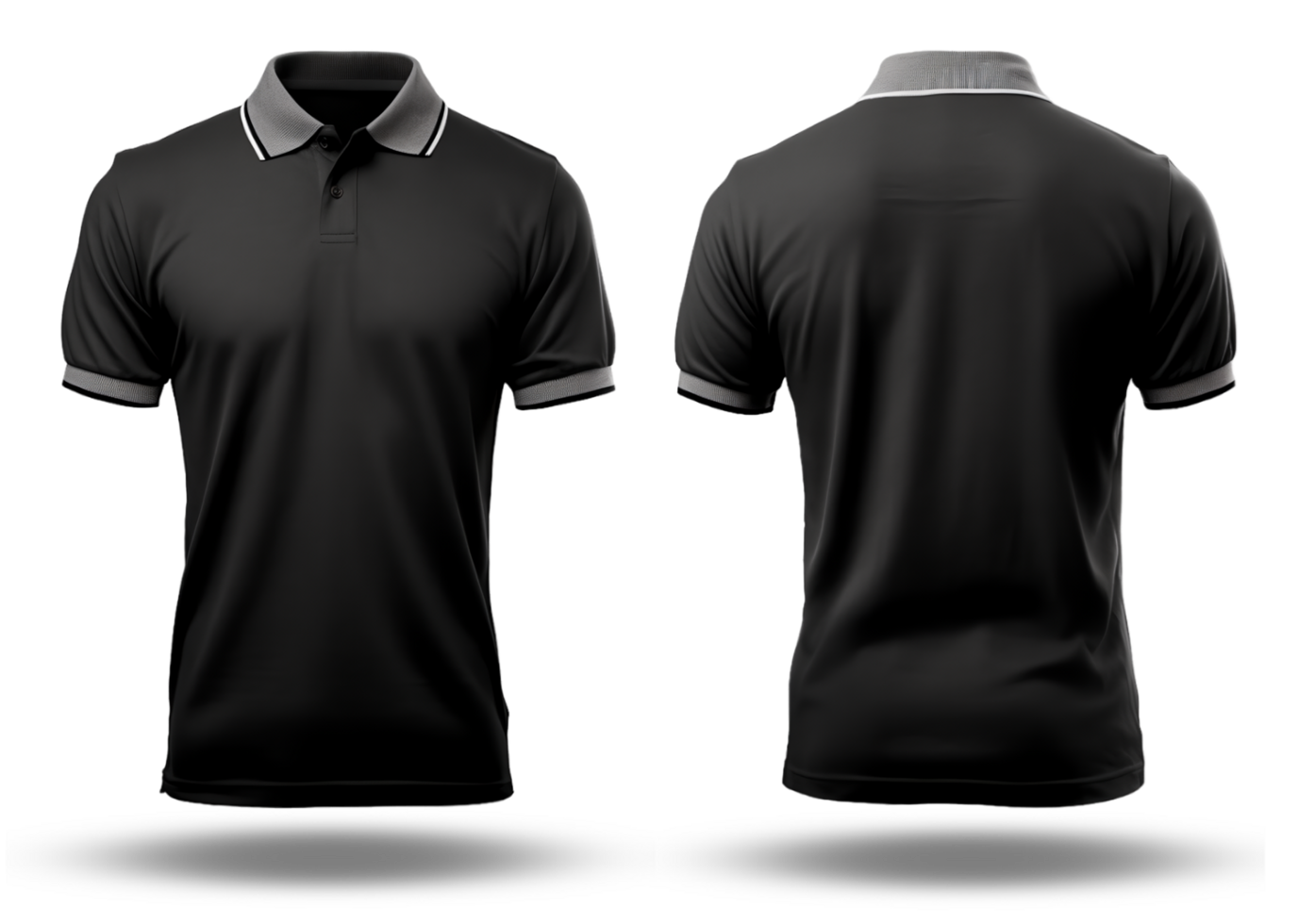 AI generated black polo shirt with gray collar front and back view ...