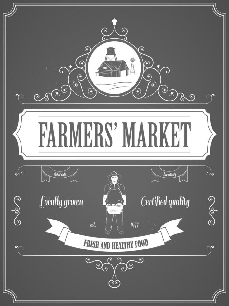 Farmers Market Vintage Advertisement Poster. vector