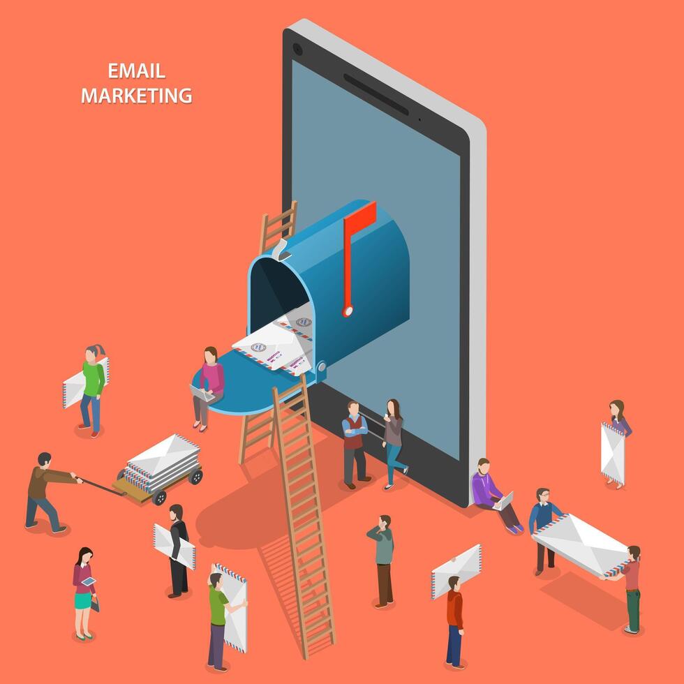 Email marketing flat isometric vector concept.