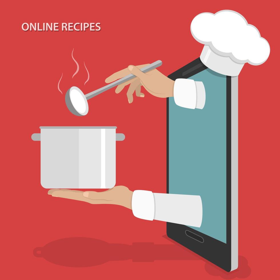 en línea platos recetas vector concepto.