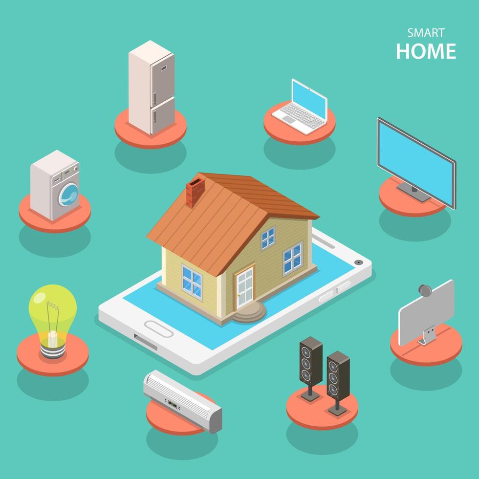 Smart house isometric flat vector concept.