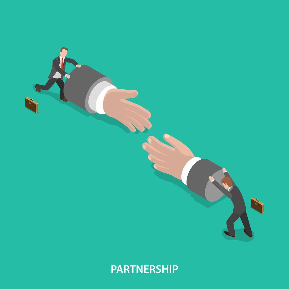 Partnership isometric flat vector concept.