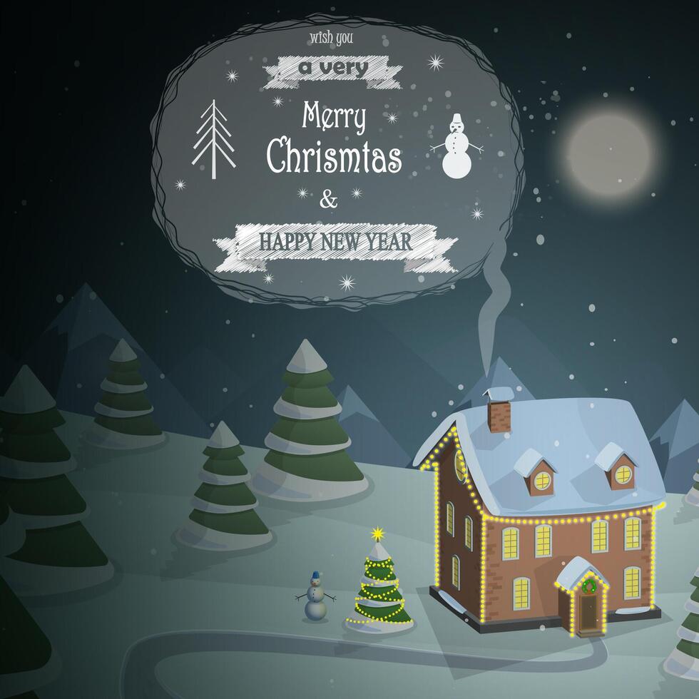 Christmas evening landscape vector illustration