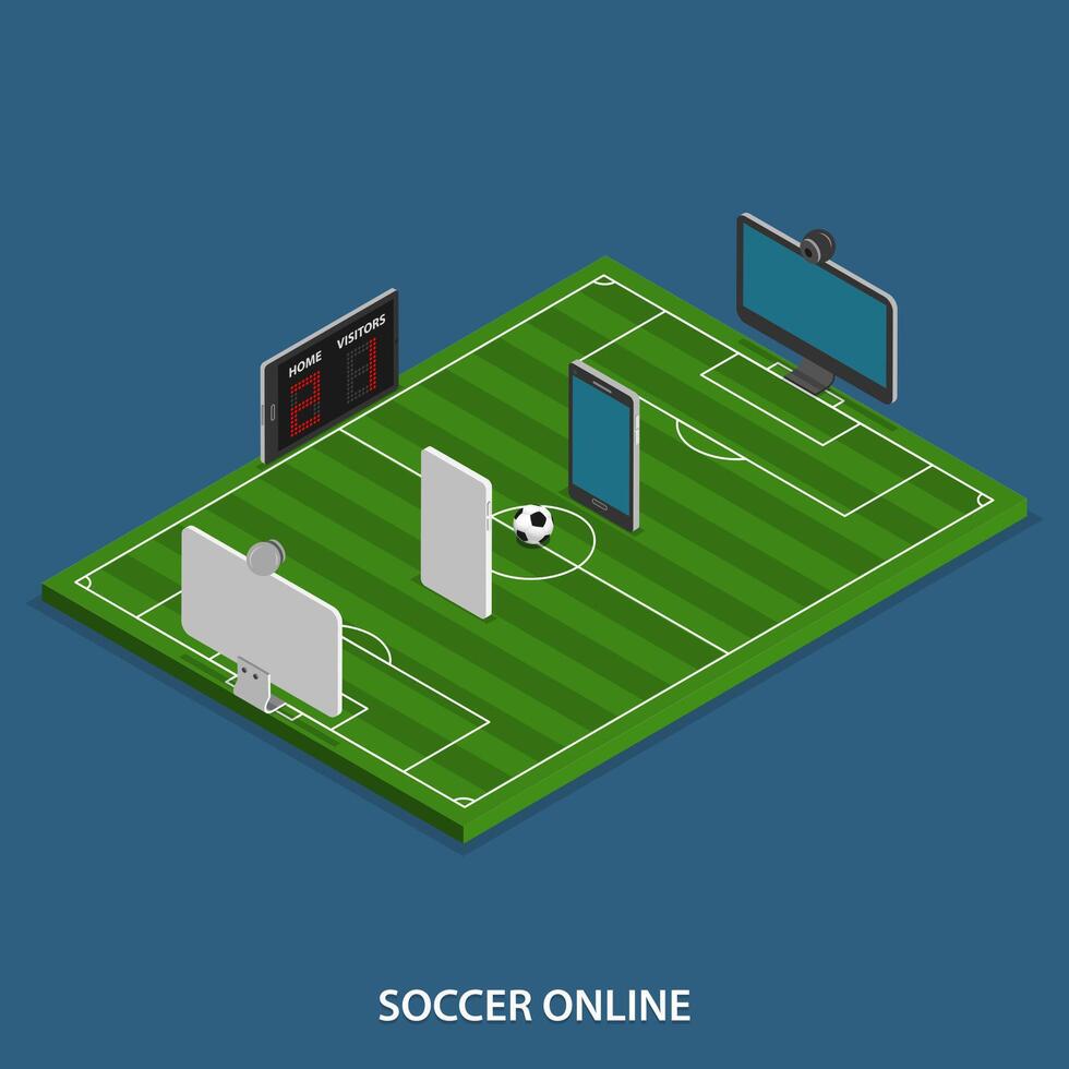 Soccer Online Vector Isometric Concept.