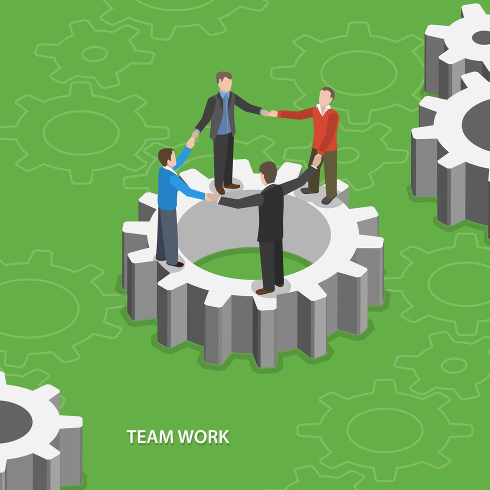 Team work flat isometric vector concept.