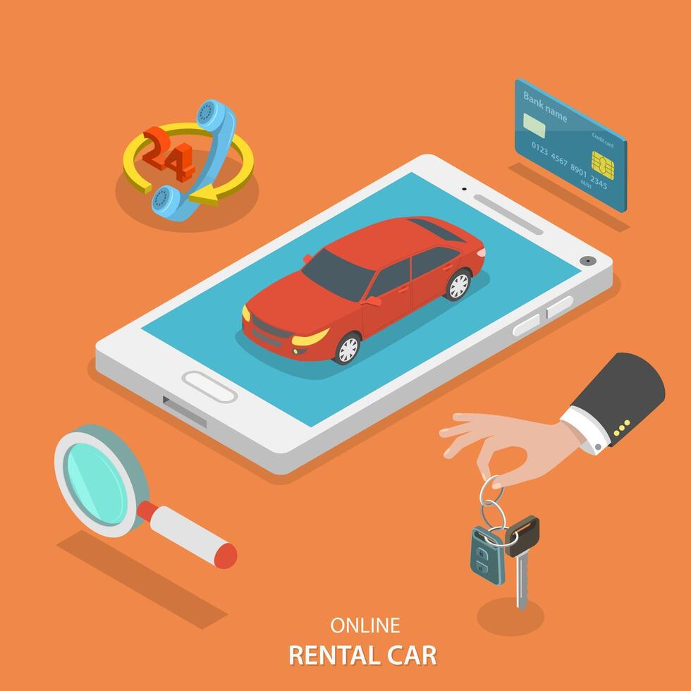 Online rental car service vector concept.