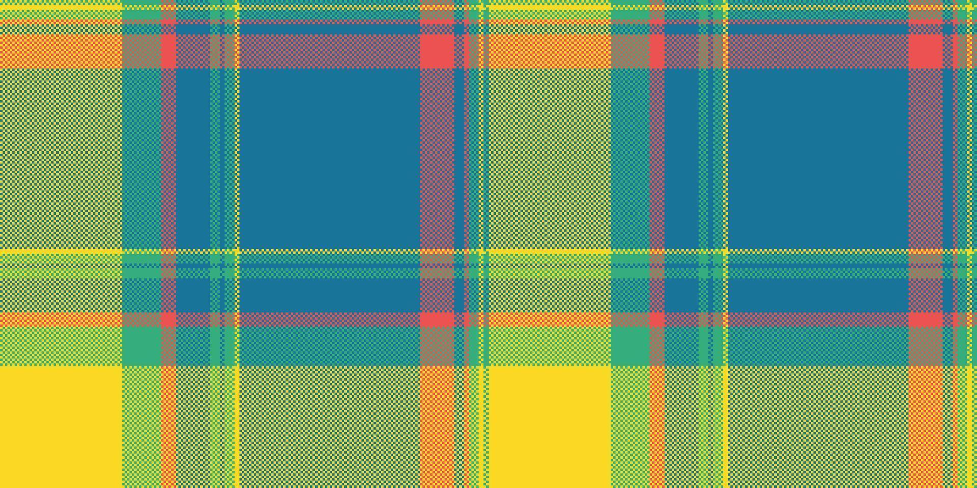 Uk tartan check textile, turquoise background vector fabric. French pattern texture seamless plaid in cyan and yellow colors.