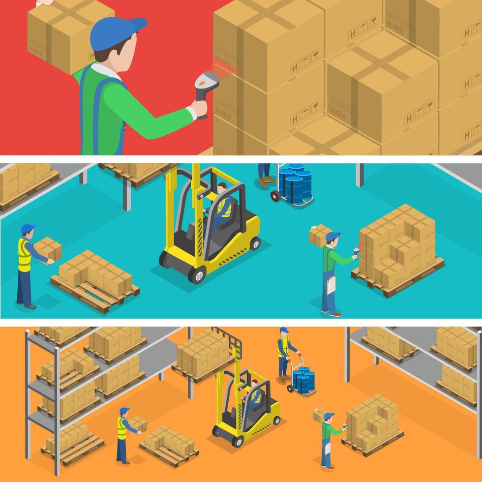 Warehouse isometric flat vector illustration.