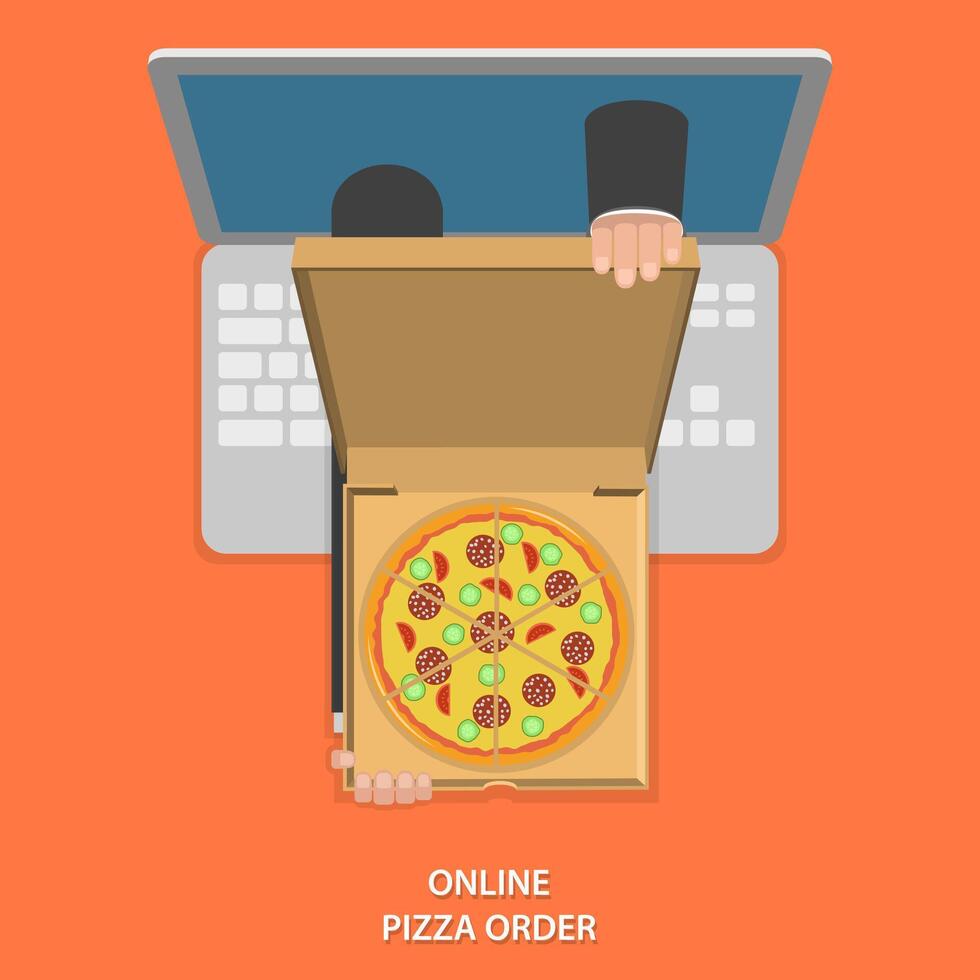 Ilustración de vector de pedido de pizza en línea.