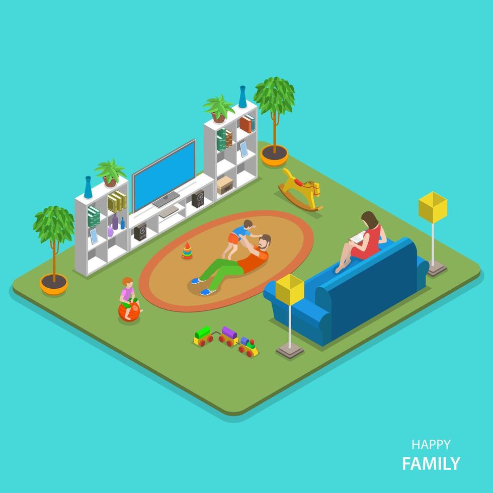 Happy family isometric flat vector concept.