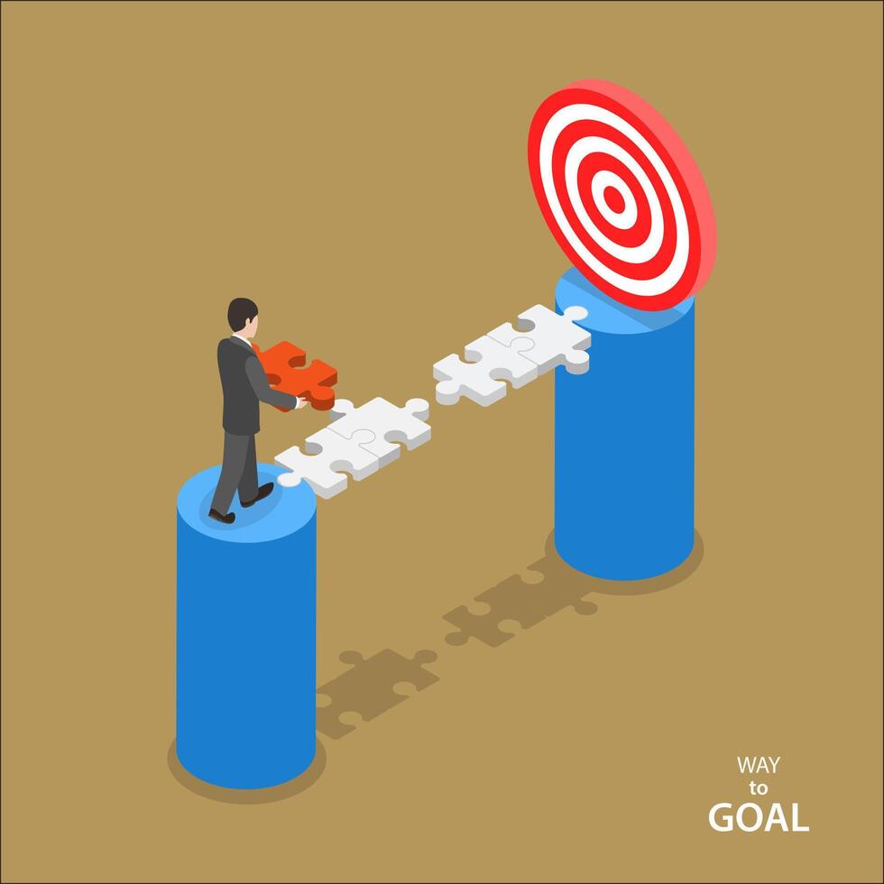 Way to the goal isometric flat vector concept.