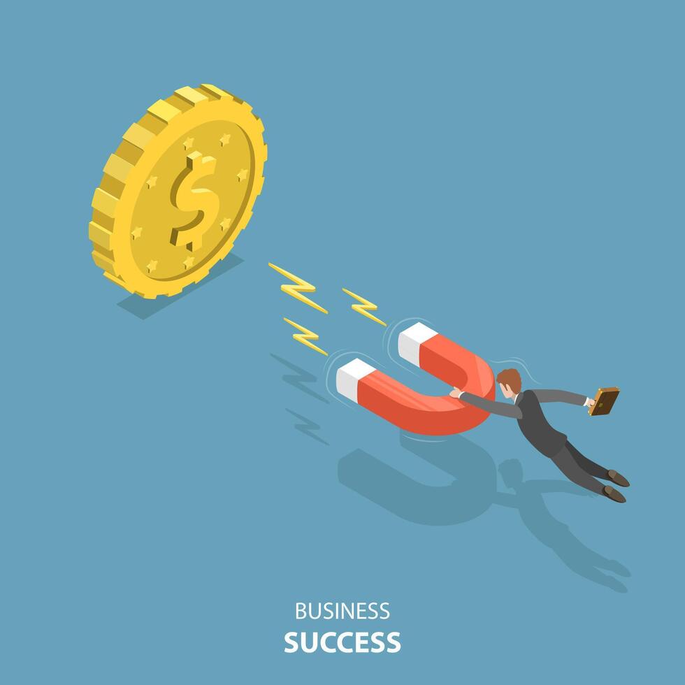 Business success flat isometric low poly vector concept.
