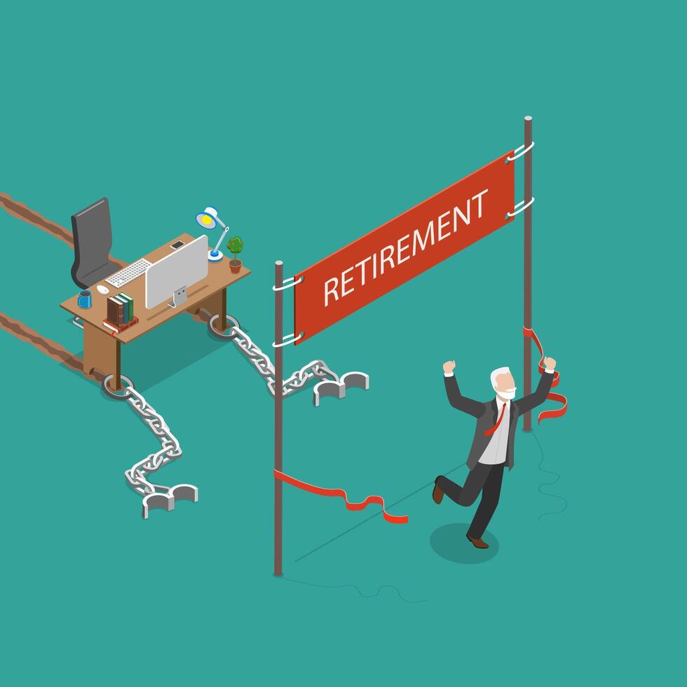 Retirement vector flat isometric illustration.