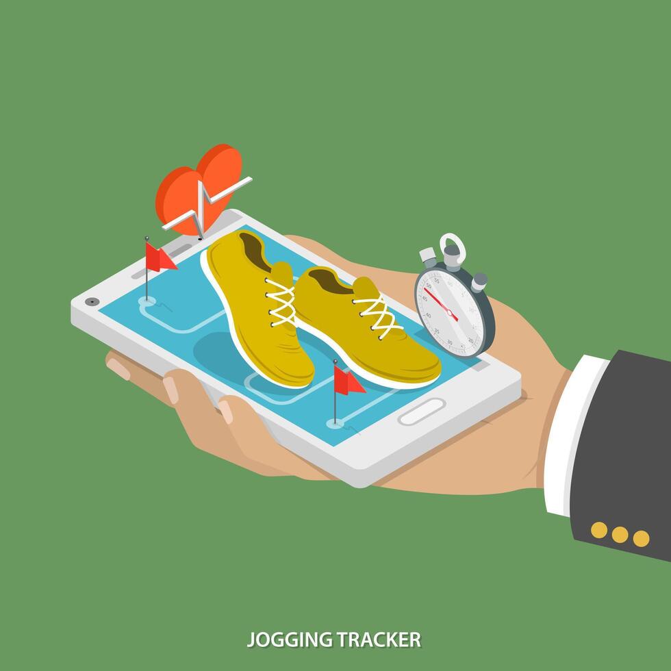 Jogging tracker flat isometric concept. vector