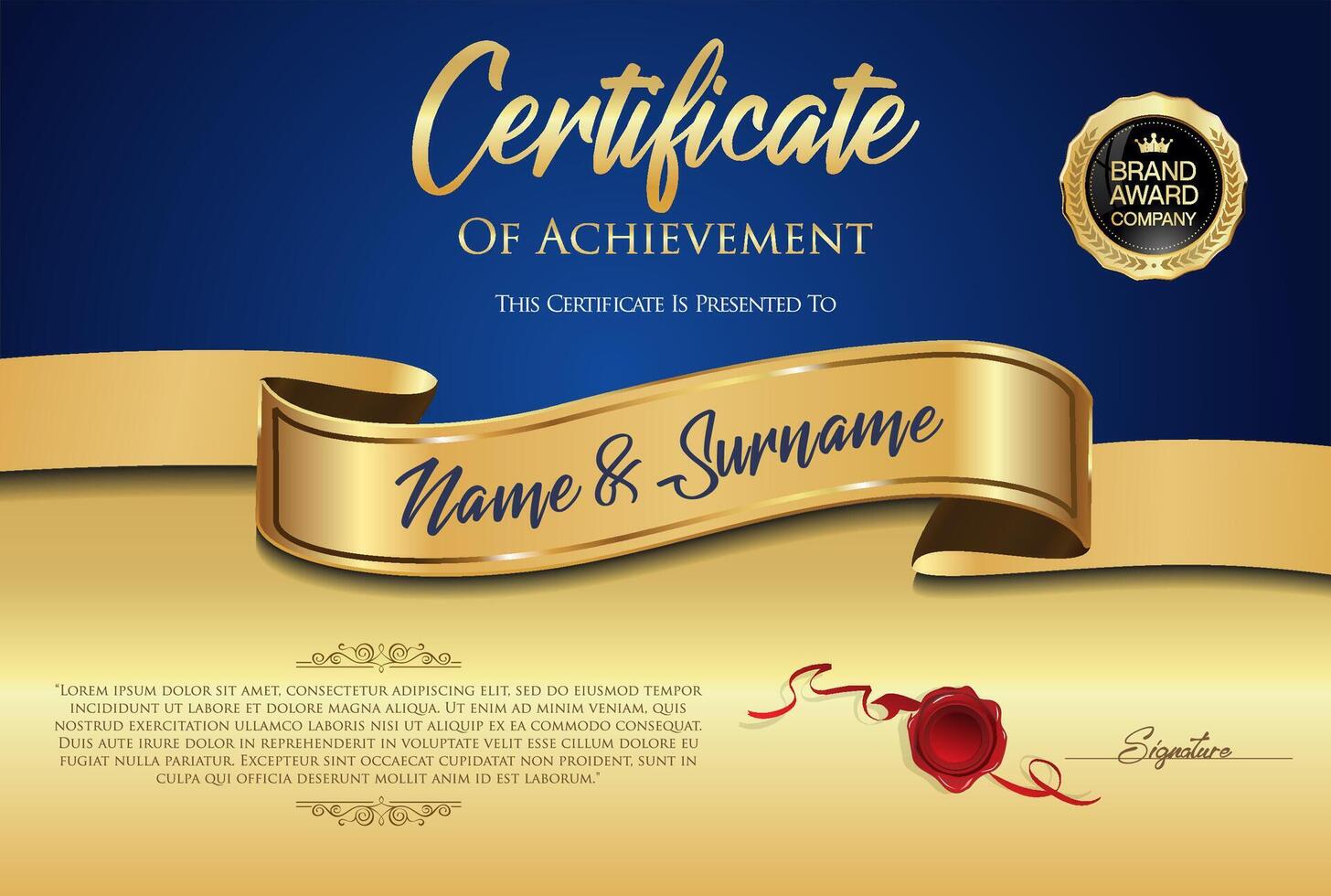 Certificate with golden seal and colorful design border vector