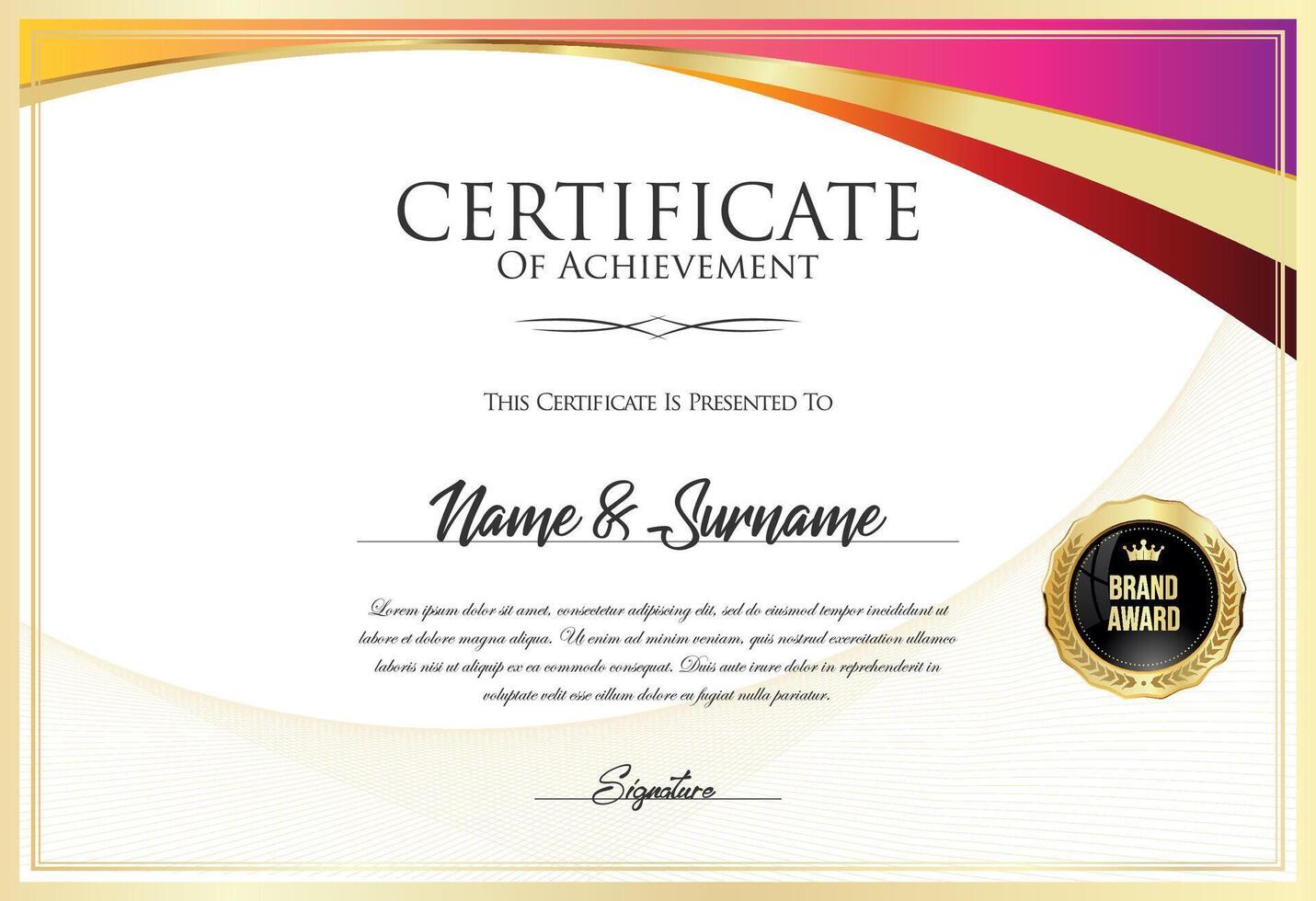 Certificate with golden seal and colorful design border vector
