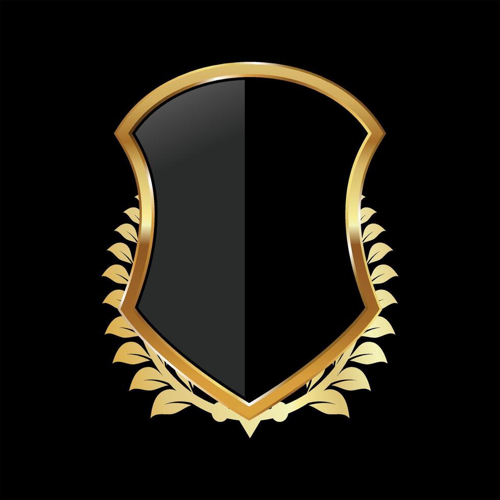 Black and gold shield with laurel wreath vector illustration