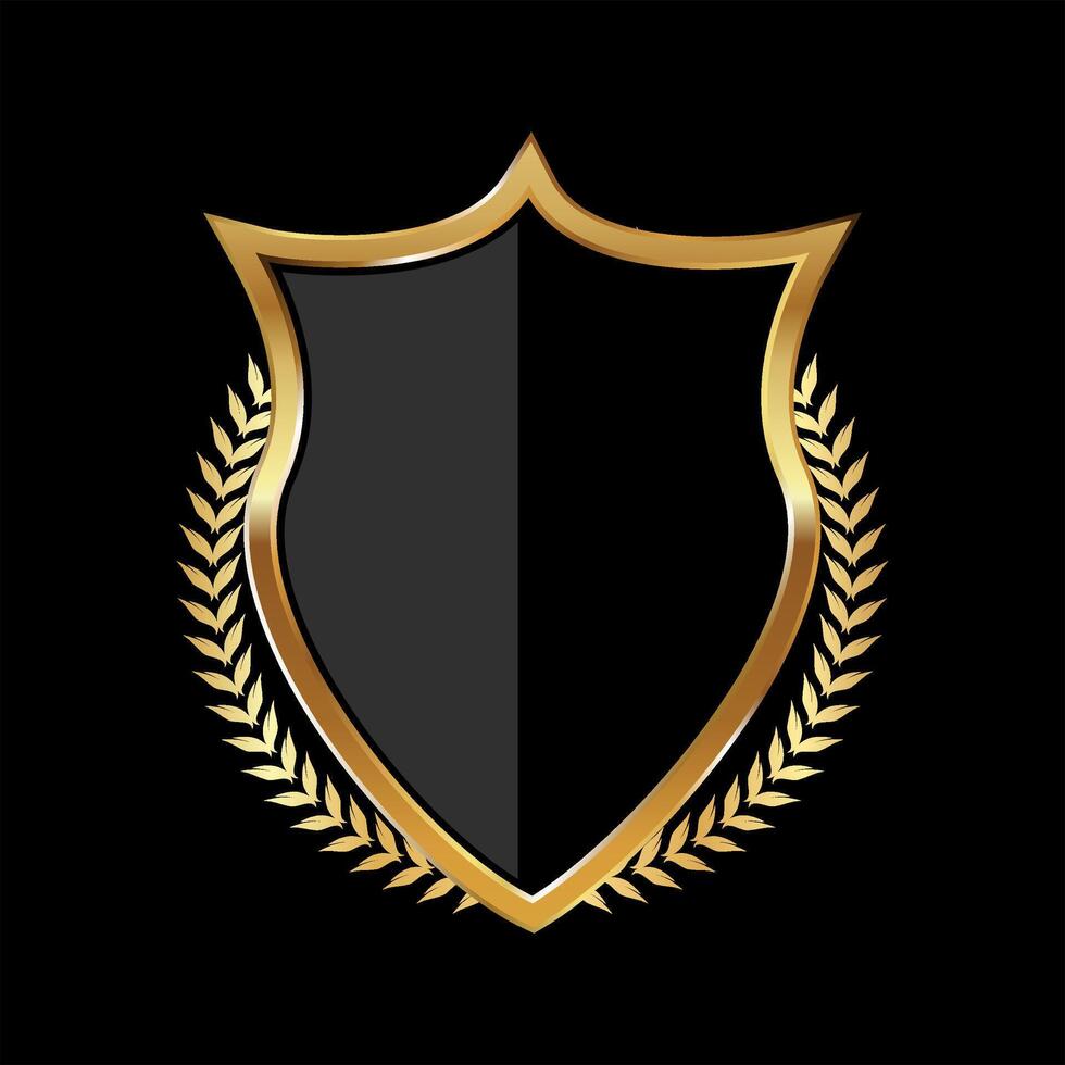 Black and gold shield with laurel wreath vector illustration