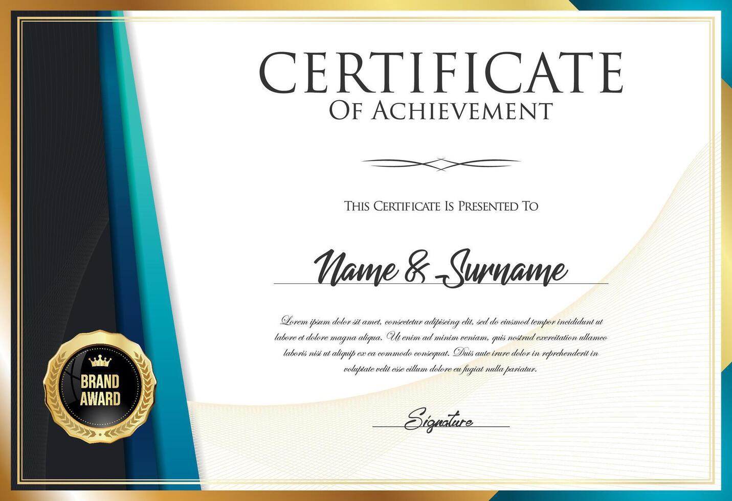 Certificate with golden seal and colorful design border vector