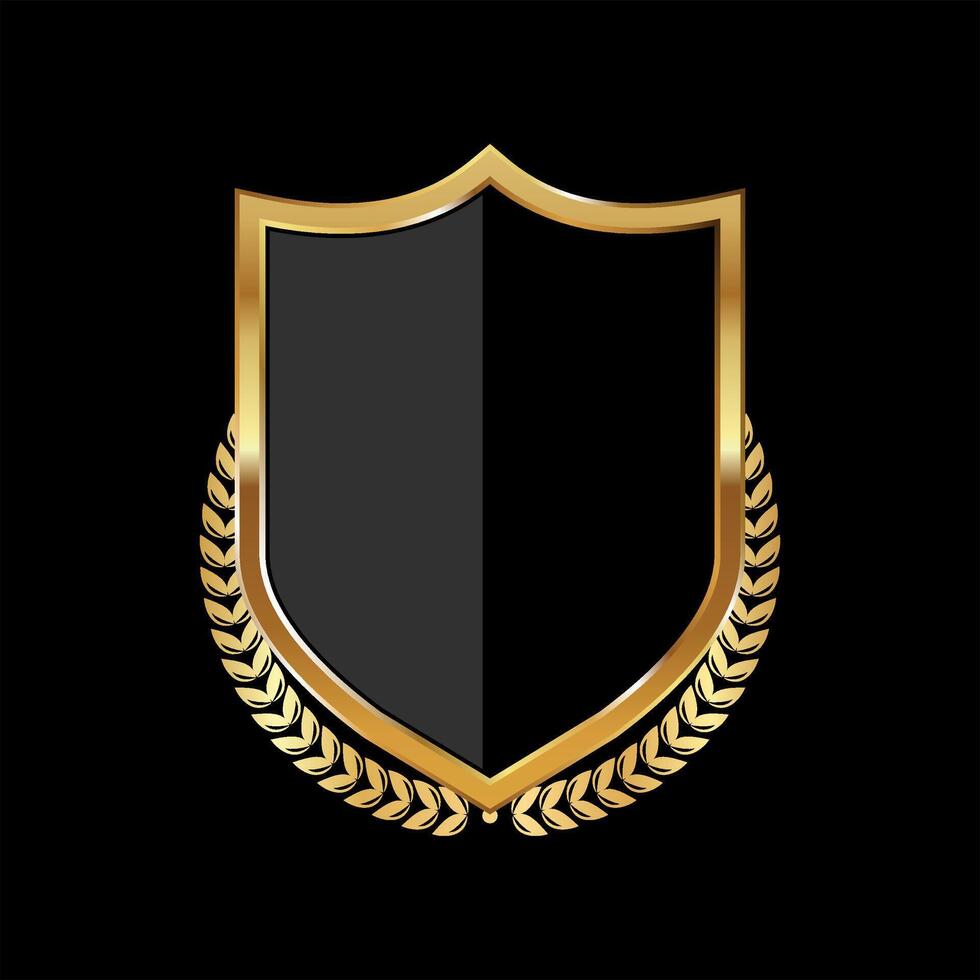 Black and gold shield with laurel wreath vector illustration
