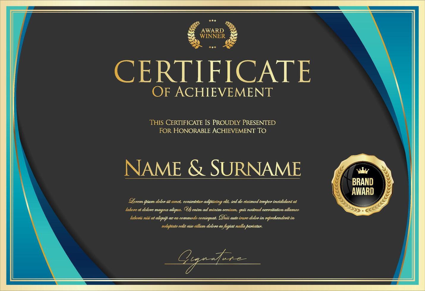 Certificate with golden seal and colorful design border vector