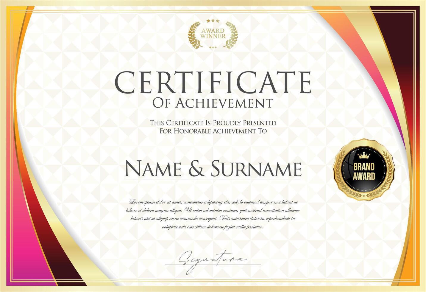 Certificate with golden seal and colorful design border vector