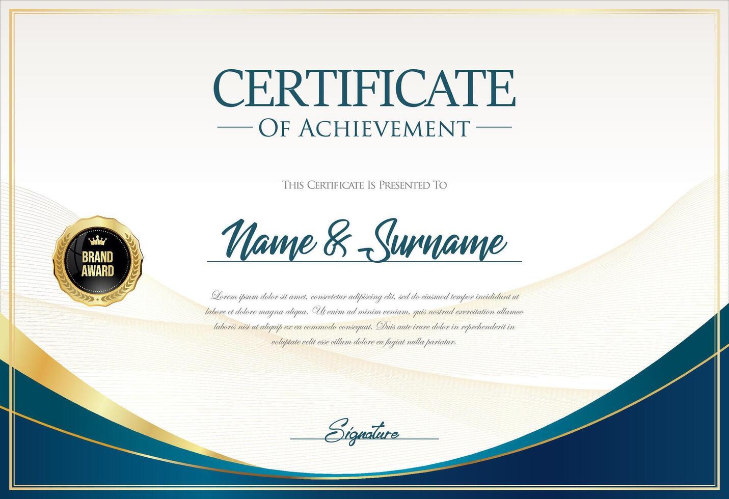 Certificate with golden seal and colorful design border vector