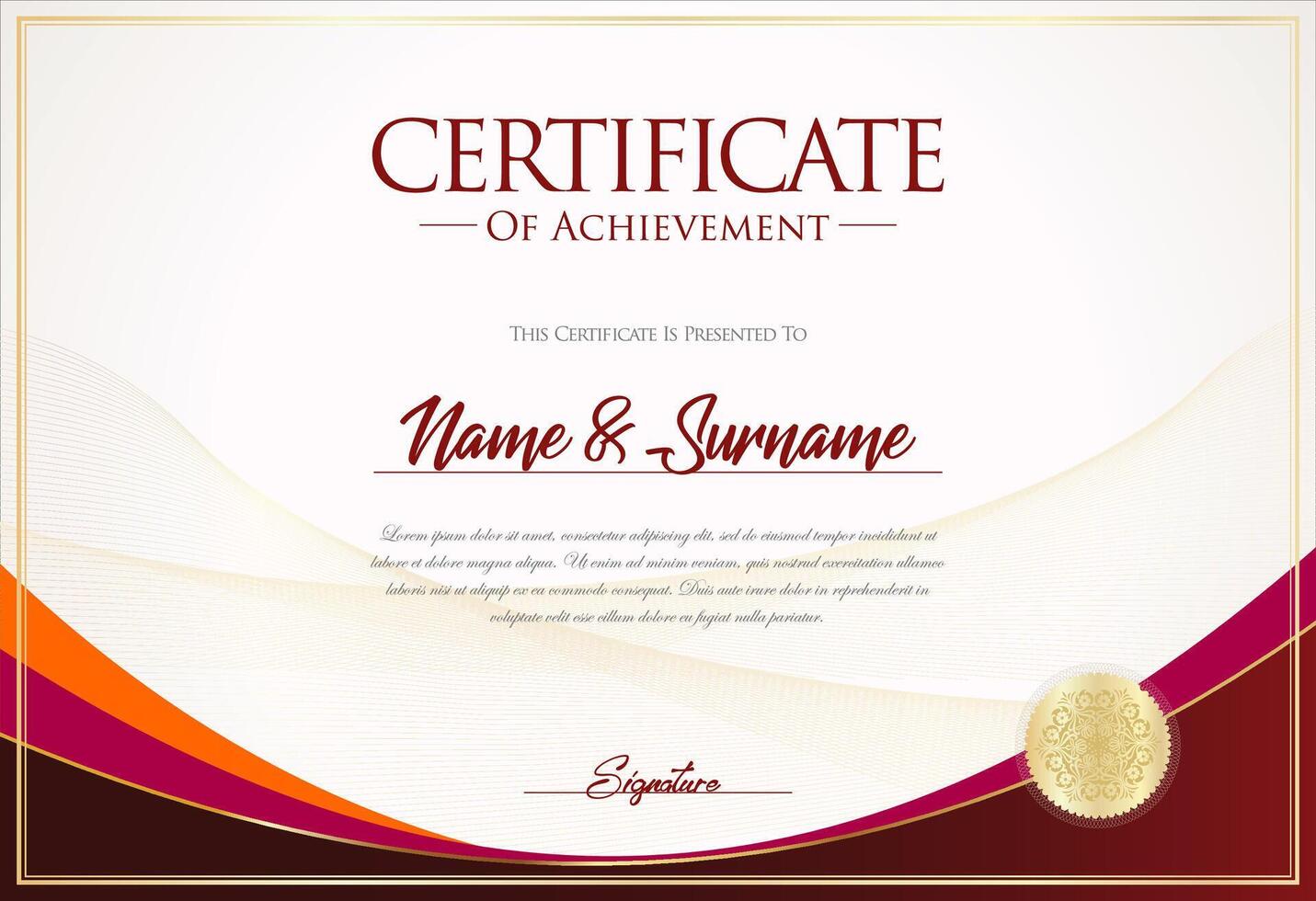 certificado con dorado sello y vistoso diseño frontera vector