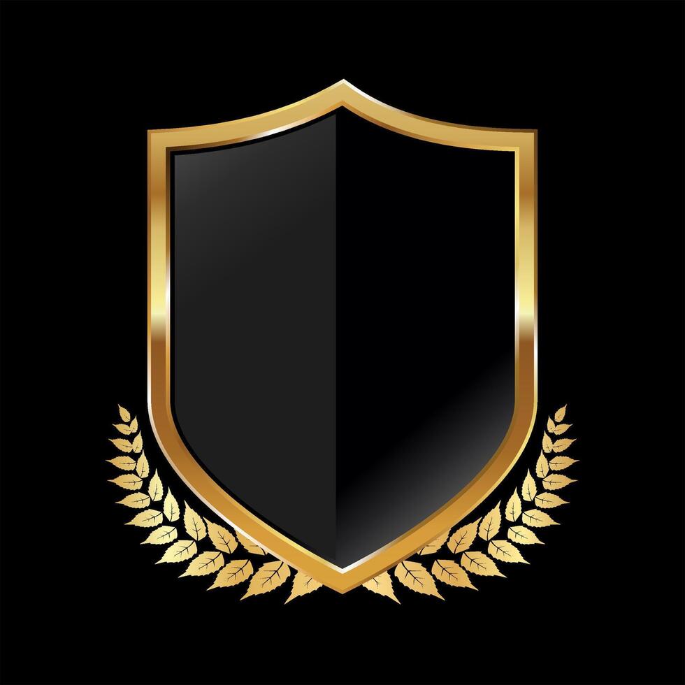 Black and gold shield with laurel wreath vector illustration