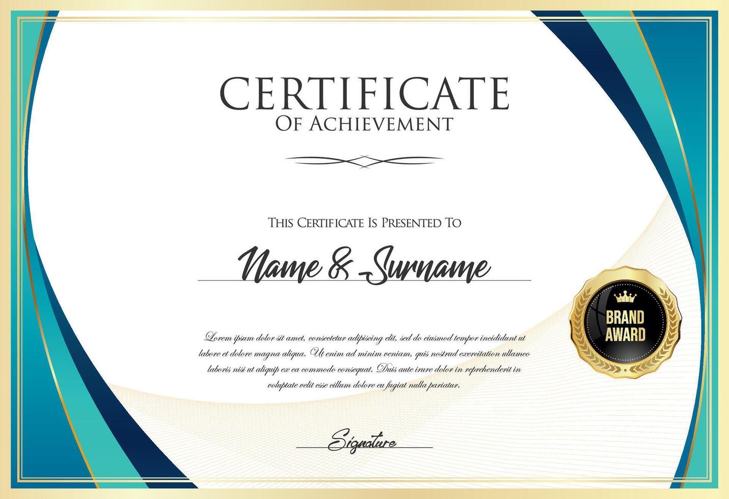 certificado con dorado sello y vistoso diseño frontera vector