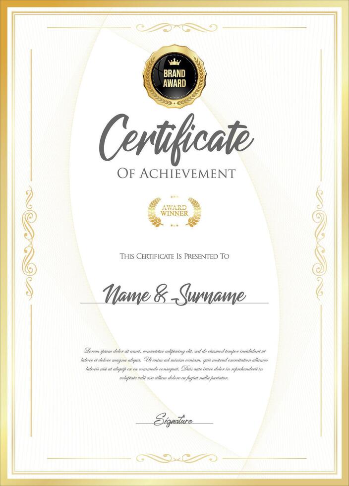 Certificate with golden seal and colorful design border vector