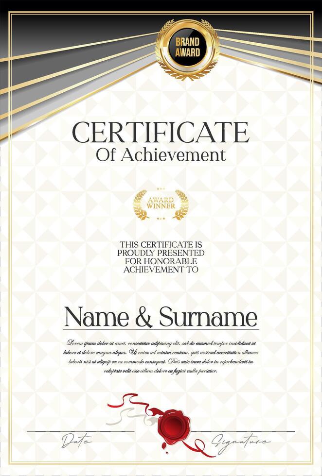 Certificate with golden seal and colorful design border vector