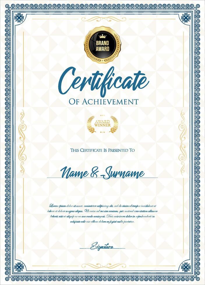 Certificate with golden seal and colorful design border vector