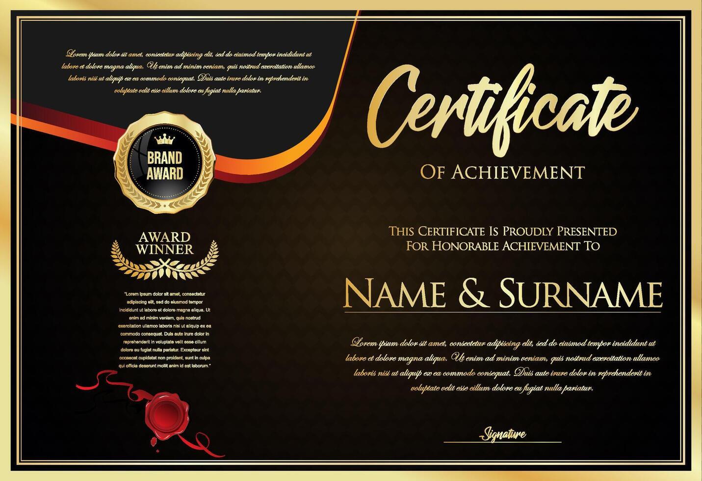 Certificate with golden seal and colorful design border vector