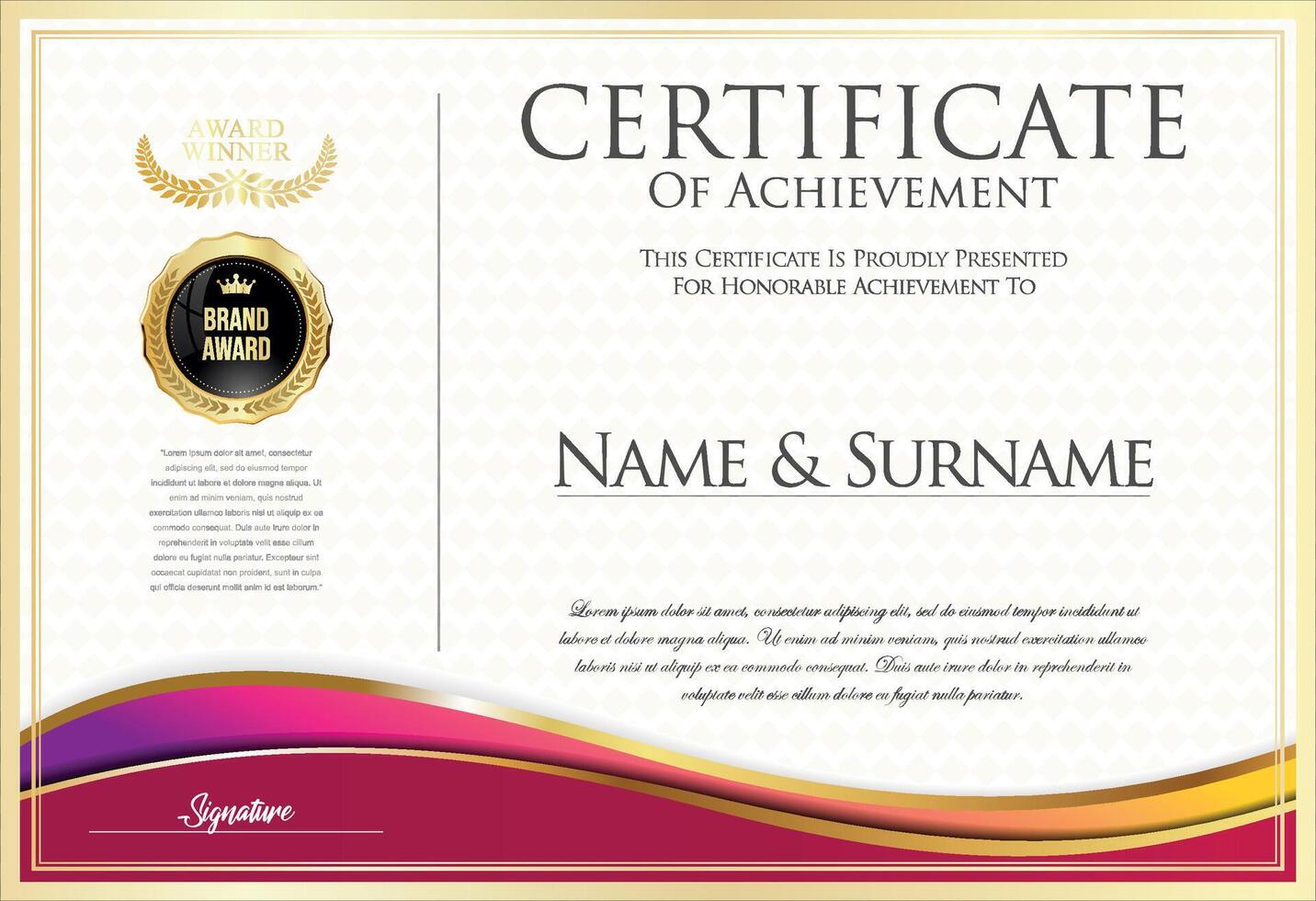 Certificate with golden seal and colorful design border vector