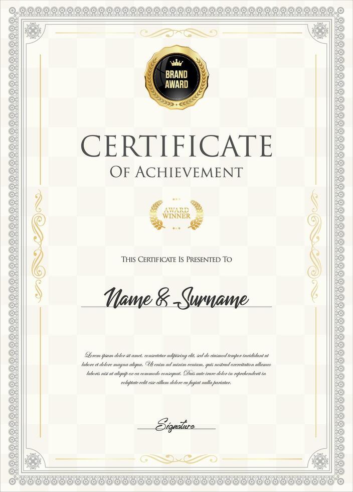 Certificate with golden seal and colorful design border vector