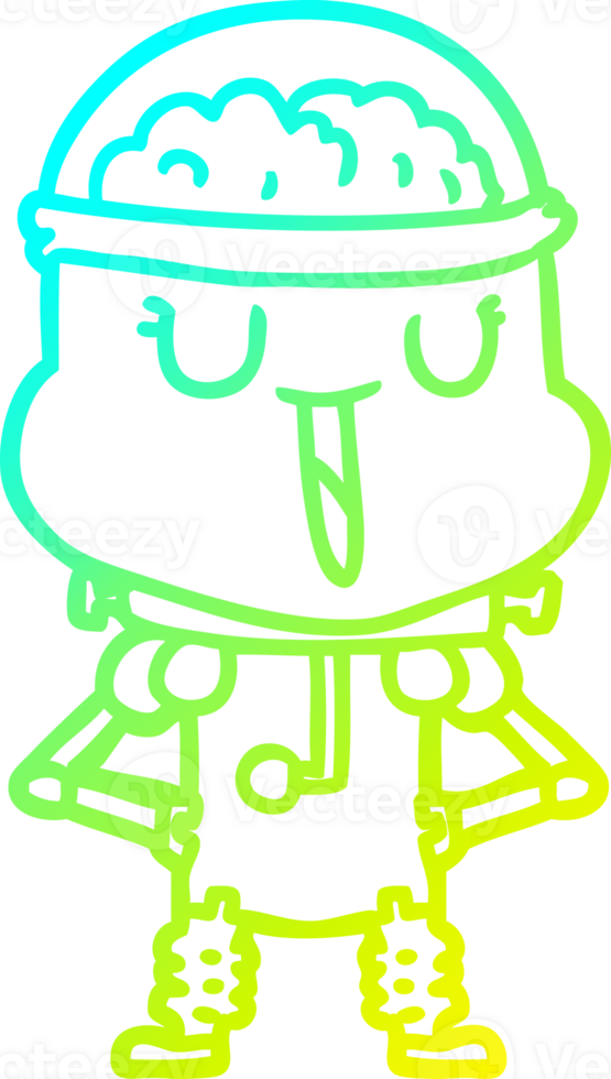 cold gradient line drawing happy cartoon robot png