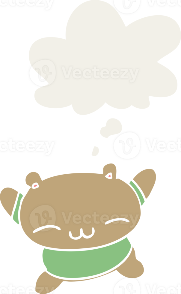cartoon jumping bear with thought bubble in retro style png