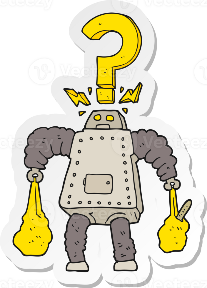 sticker of a cartoon confused robot carrying shopping png