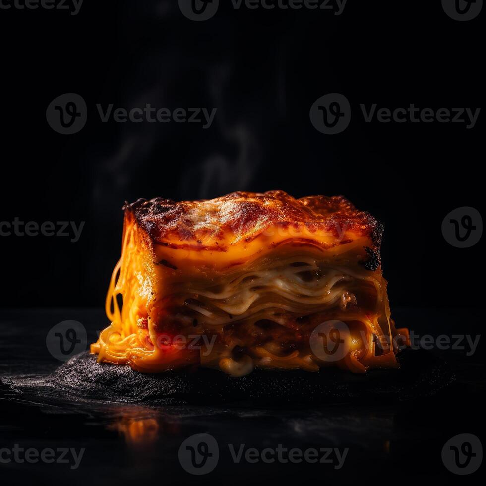 AI generated A Mouthwatering Close-up of Delicious Food. A close up of a piece of food on a table photo