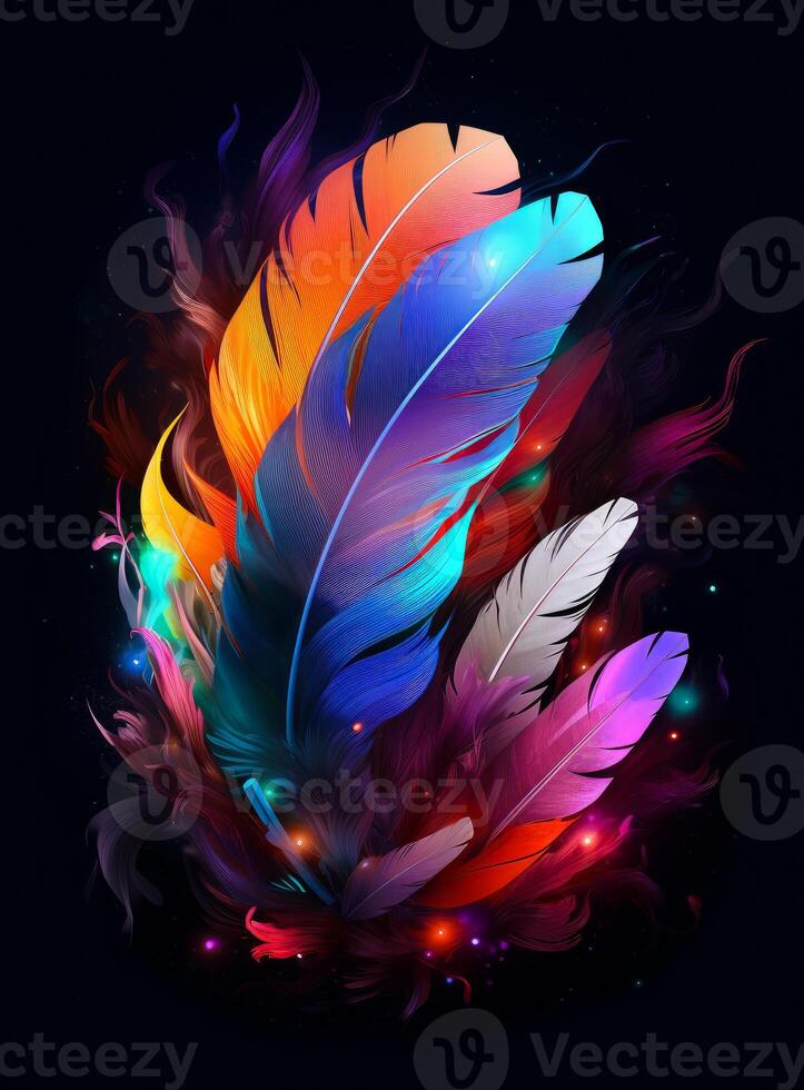 AI generated Feather feather maker app free. A colorful feather on a black background photo