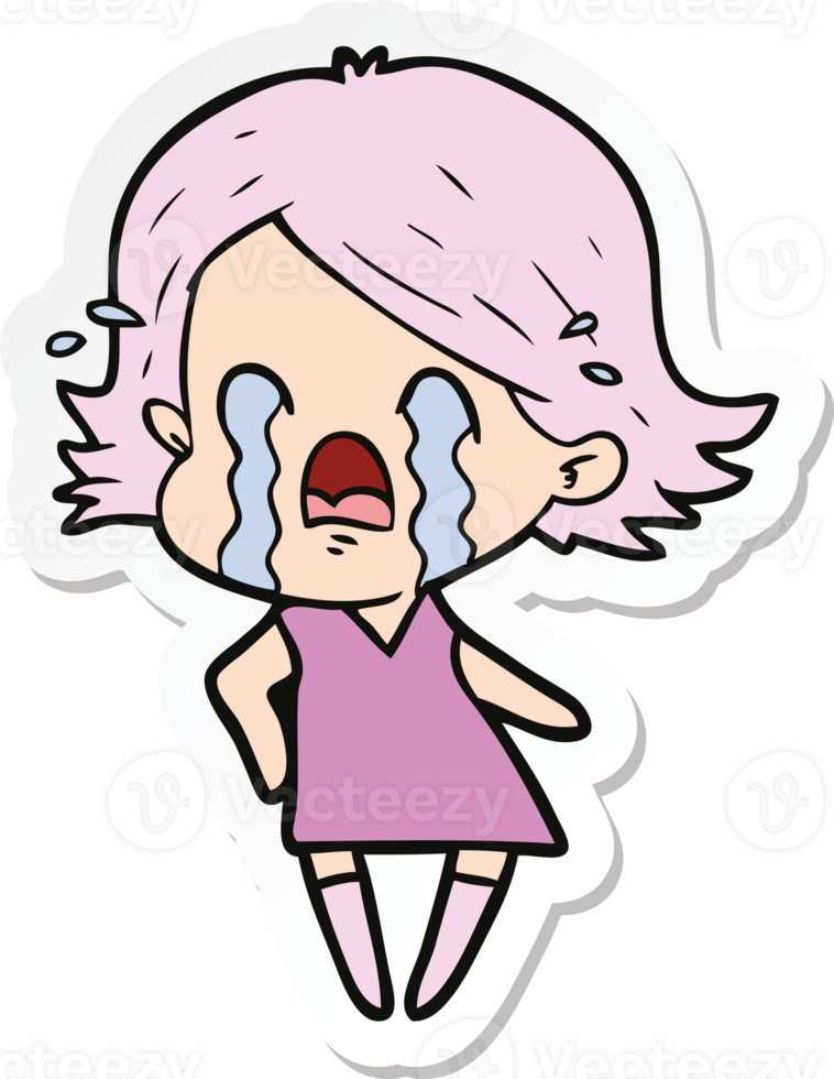 sticker of a cartoon woman crying png