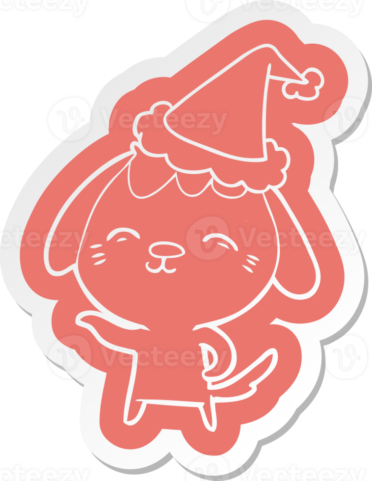 happy cartoon  sticker of a dog wearing santa hat png