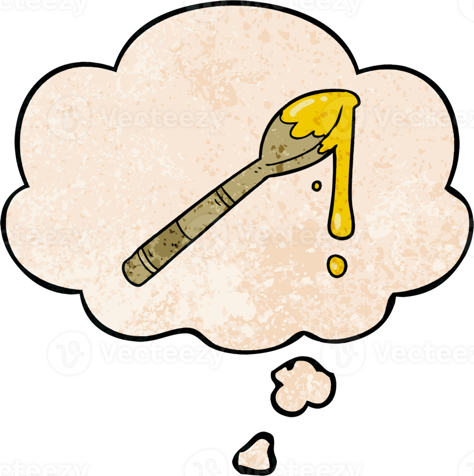 cartoon spoonful of honey and thought bubble in grunge texture pattern style png