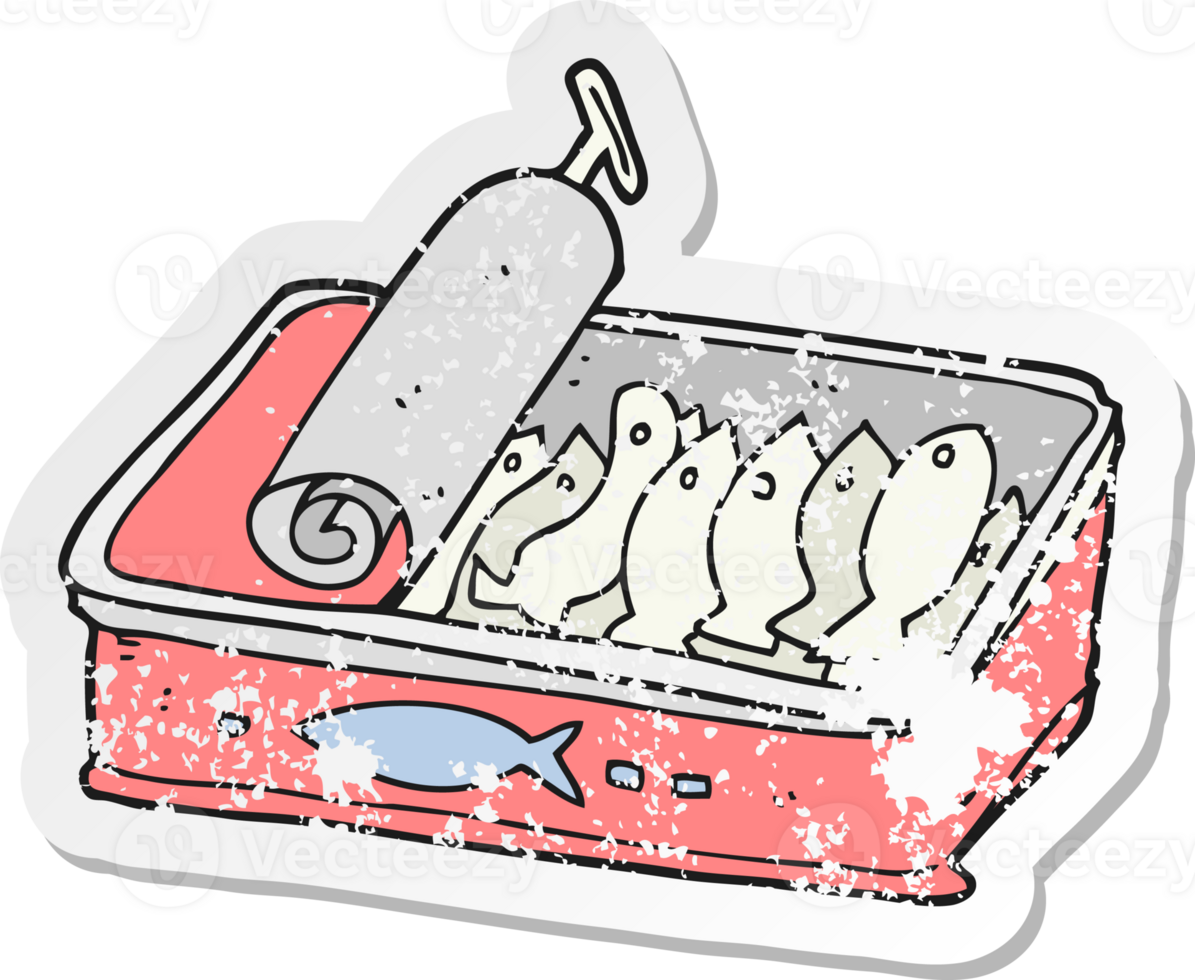 retro distressed sticker of a cartoon can of sardines png