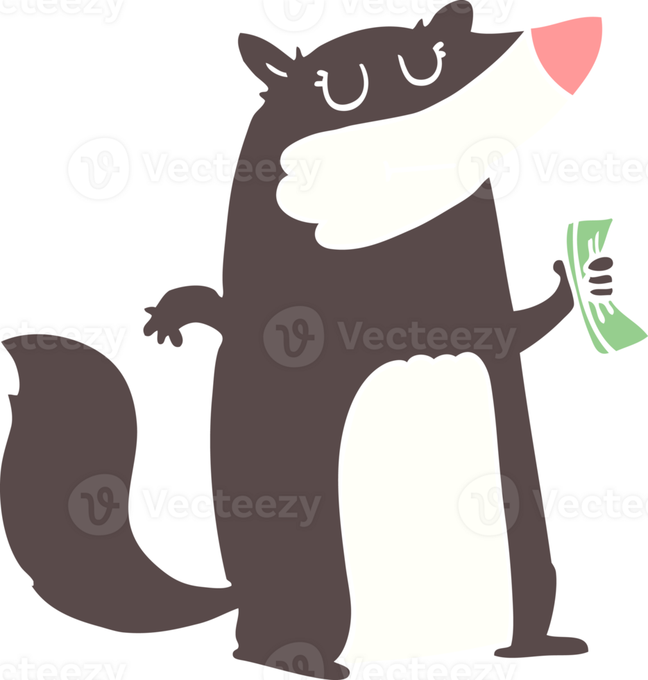 flat color style cartoon badger holding cash png