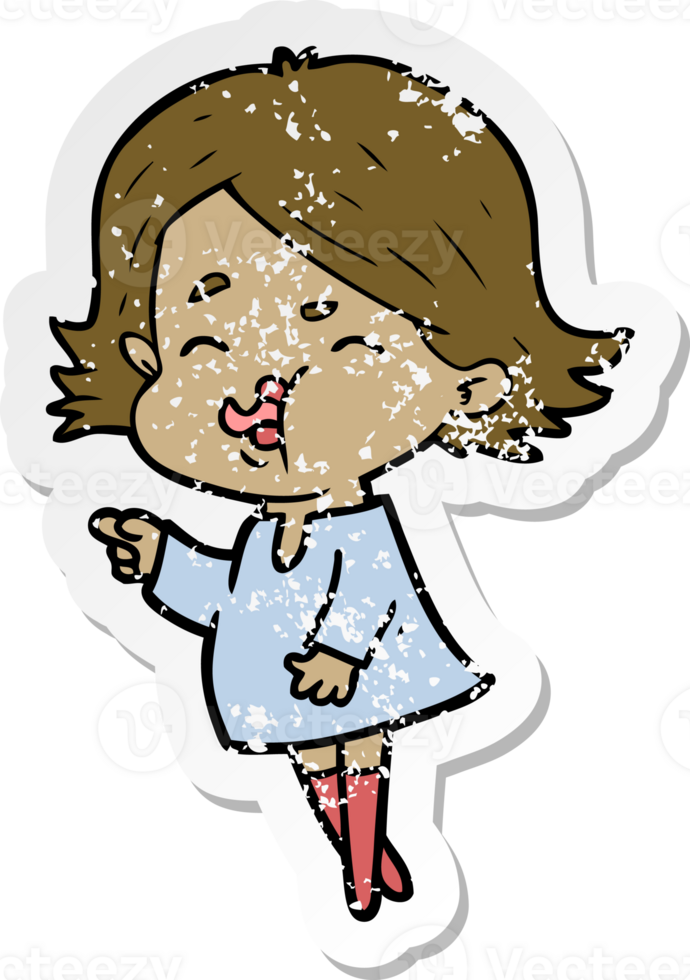 distressed sticker of a cartoon girl pulling face png