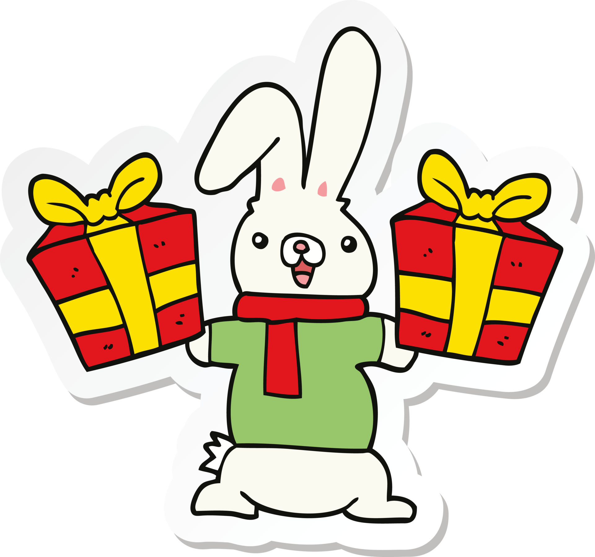Sticker Of A Cartoon Rabbit With Christmas Presents 38110994 PNG sticker-of-a-cartoon-rabbit-with-christmas-presents-38110994-png